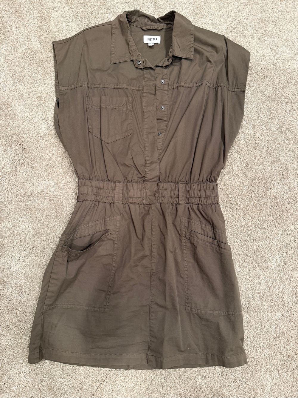 pistola olive button-front cinched-waist mini dress